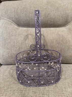 Decorative Purple Wire Basket with Pearl Accents - Unbranded